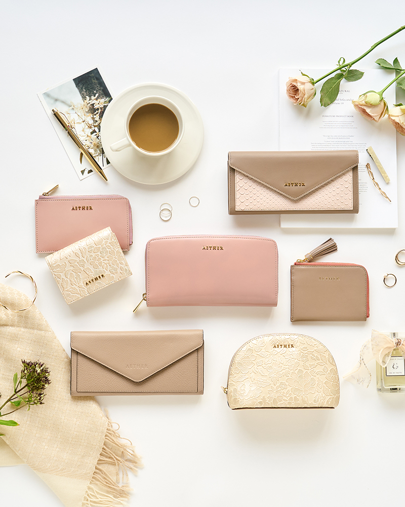 AETHER 桜柄レザー財布 仕切り付き