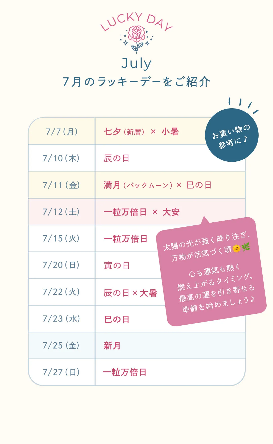 今月の開運日カレンダー