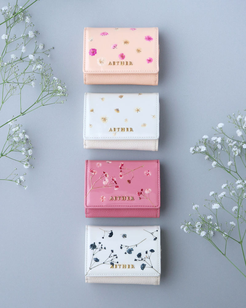押し花レザーのミニ財布