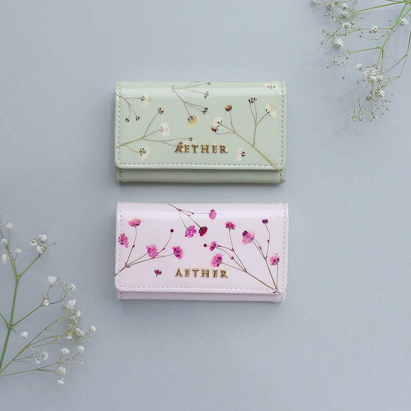 押し花レザー「ジプソフィア」キーケース