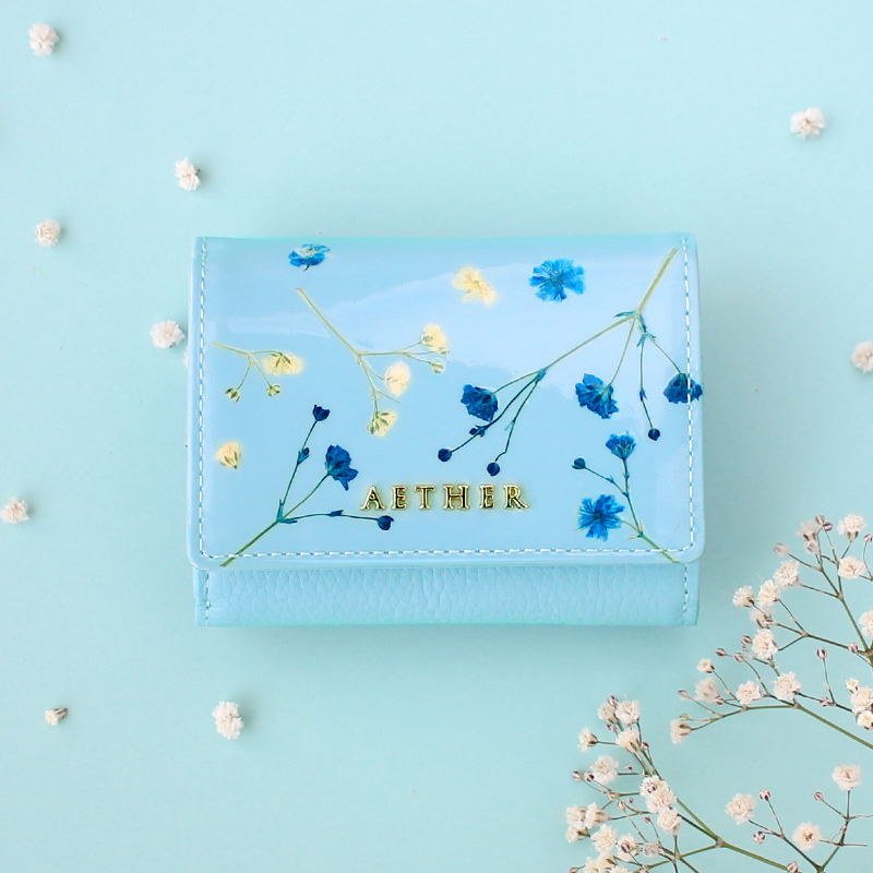 押し花レザー「ジプソフィア」ミニ財布(三つ折り)