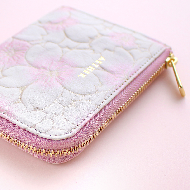 ヌバックレザー「サクラ」ミニ財布（L字ファスナー）