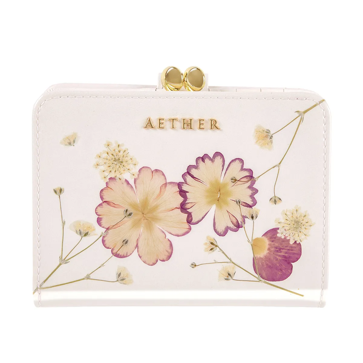 押し花レザー「ジュリエット」二つ折り財布（がま口）