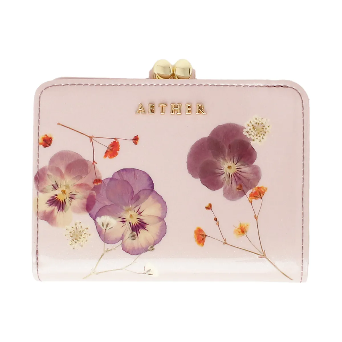 押し花レザー「ジュリエット」二つ折り財布（がま口）