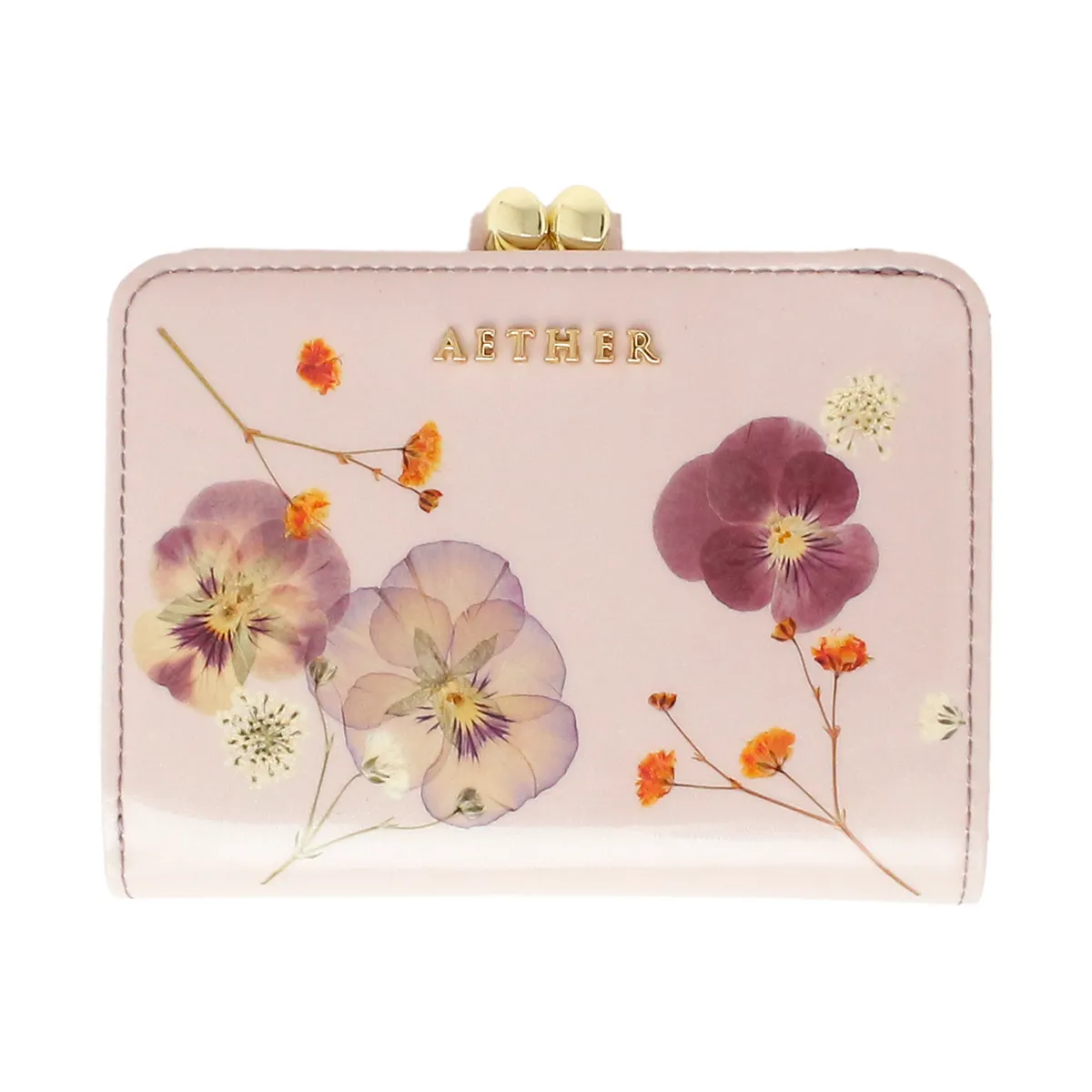 押し花レザー「ジュリエット」二つ折り財布（がま口）