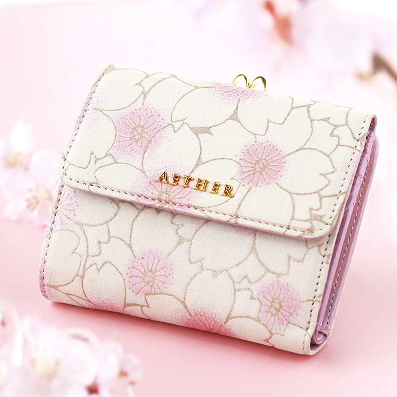 桜柄ヌバックレザー サクラ 二つ折り財布 がま口 Aether エーテル 公式