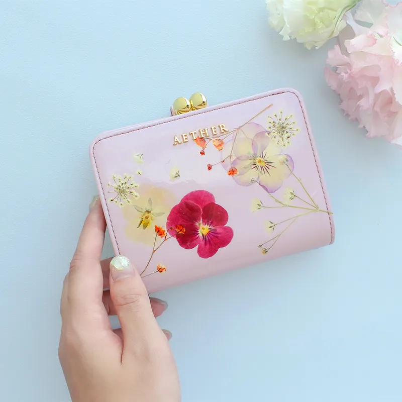 押し花レザー「ジュリエット」二つ折りがま口財布