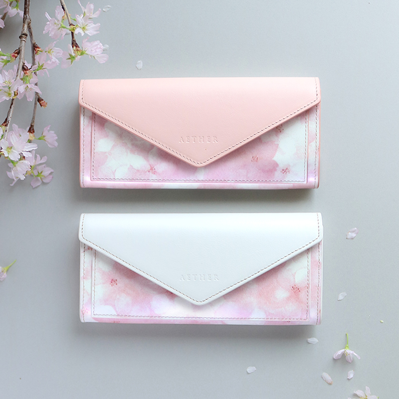 オリジナル桜柄プリントレザー レター型長財布