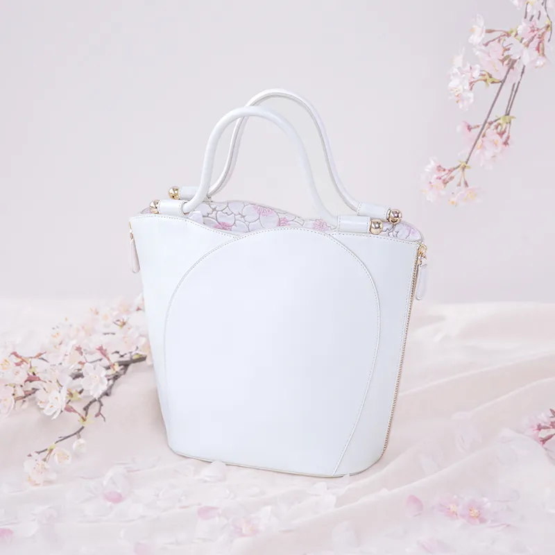 イタリア製 桜柄レザー「サクラ」ボールハンドルトートバッグ