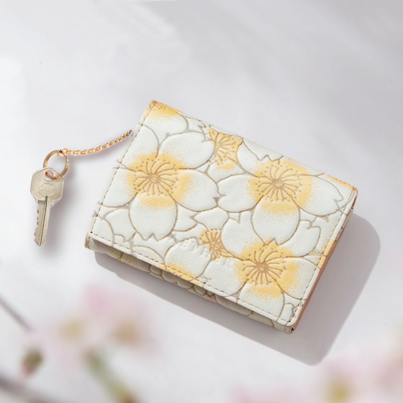 未使用 AETHER エーテル 二つ折り財布 ミニ財布 桜 イエロー 花柄 未使用 AETHER エーテル 二つ折り財布 ミニ財布 桜 イエロー 花