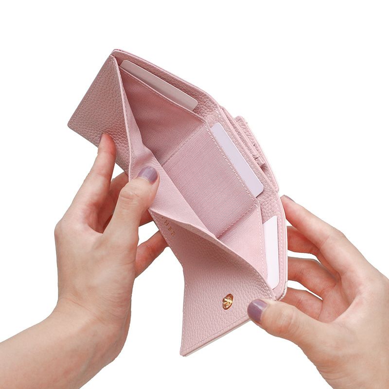 押し花エナメルレザー「ジプソフィア」ミニ財布（三つ折り）　ピンク