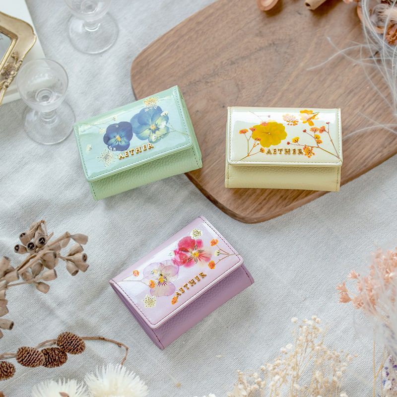 押し花レザー「ジュリエット」ミニ財布（三つ折り）