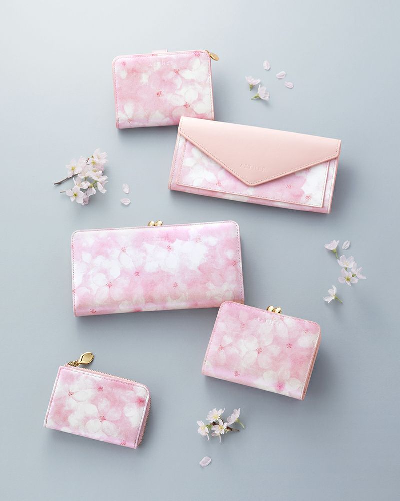 オリジナル桜柄レザー「フロレゾン」二つ折り財布（ファスナー）