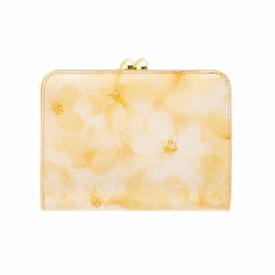 AETHER エーテル 二つ折り財布 がま口タイプ マルグリート イエロー マーガレット柄型押しレザー「マルグリート」二つ折り財布