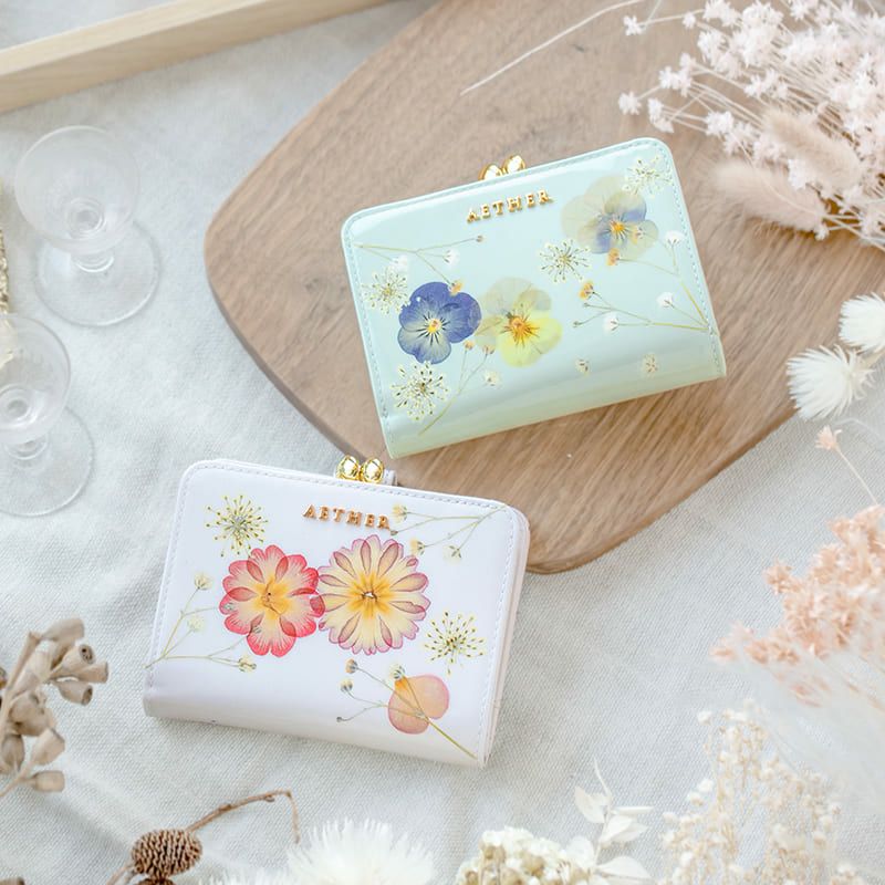 押し花レザー「ジュリエット」二つ折り財布（がま口）