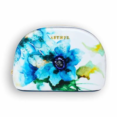 ラムエナメルレザー「エトワールブルー」ラウンドコスメポーチ